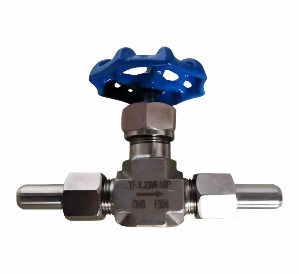 Needle-type stop valve with union joint